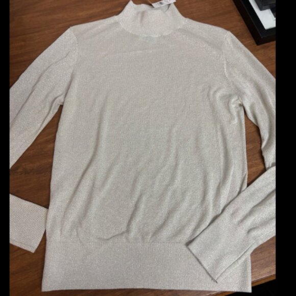 ANN TAYLOR LOFT SHIMMER MOCK NECK SWEATER SEMI SHEER POPCORN NWT M - Picture 8 of 13